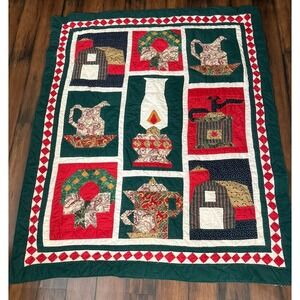 Vintage Hanging Country Farmhouse Cottagecore Christmas Patchwork Quilt 48x56